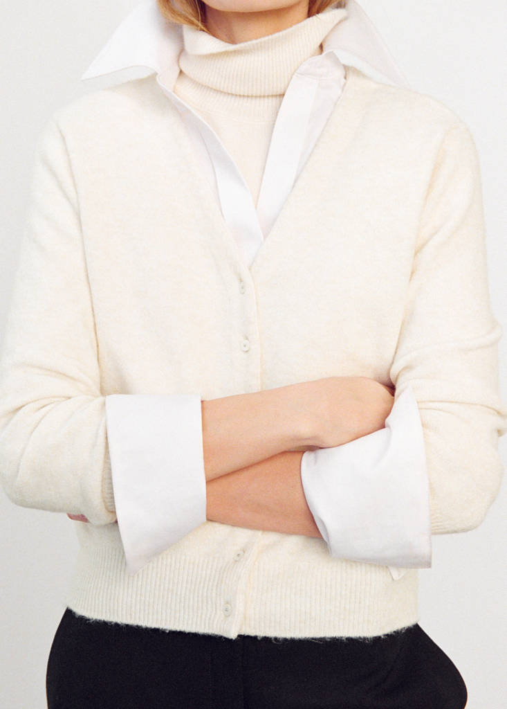V-neck knitted cardigan — Ecru