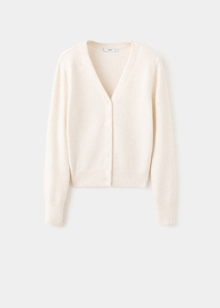 V-neck knitted cardigan — Ecru