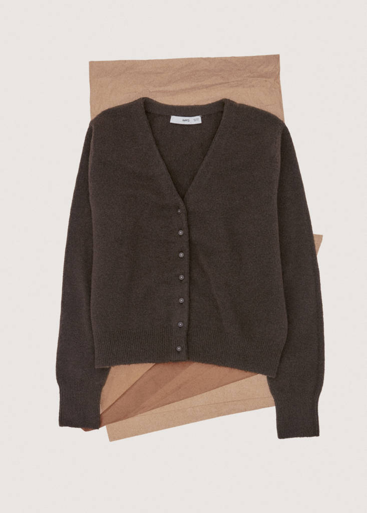 V-neck knitted cardigan — Chocolate