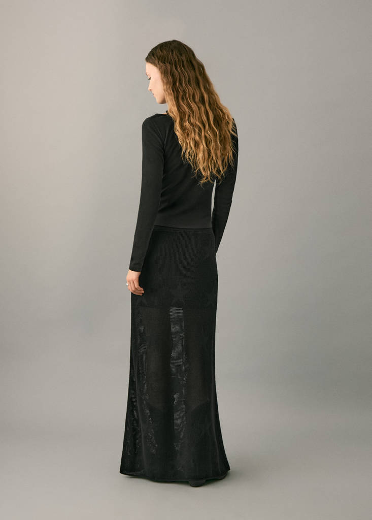 Semi-transparent knitted skirt with star — Black