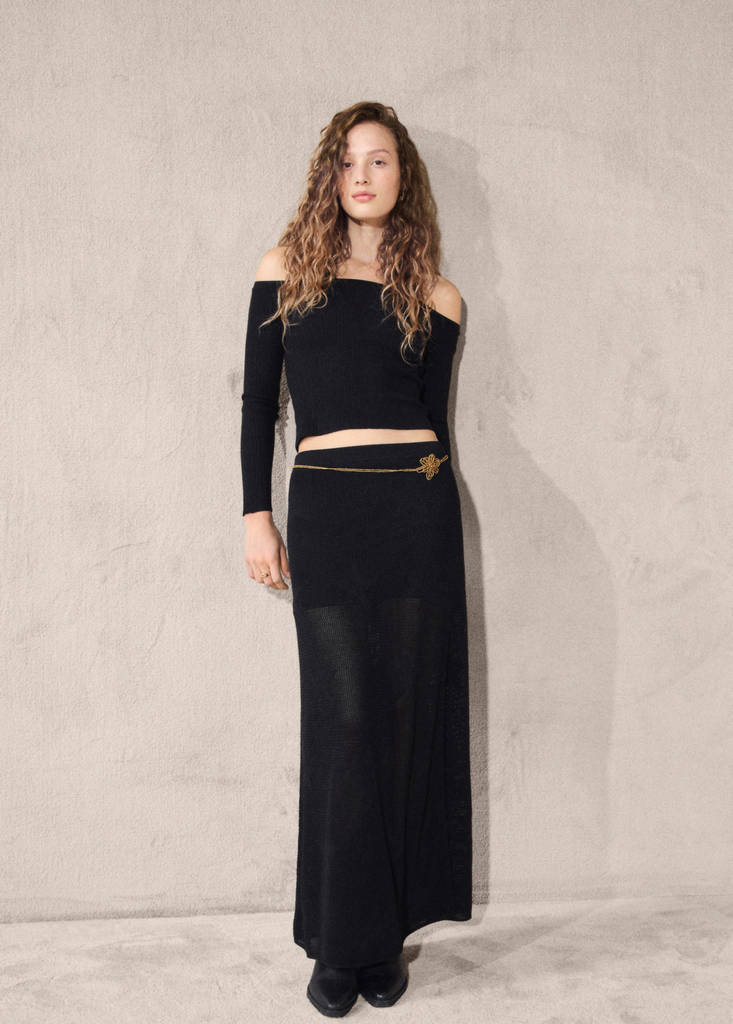 Semi-transparent knitted skirt with star — Black