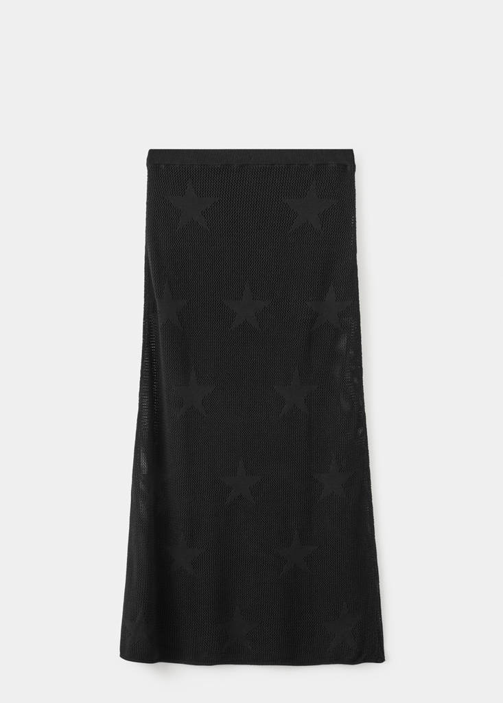 Semi-transparent knitted skirt with star — Black