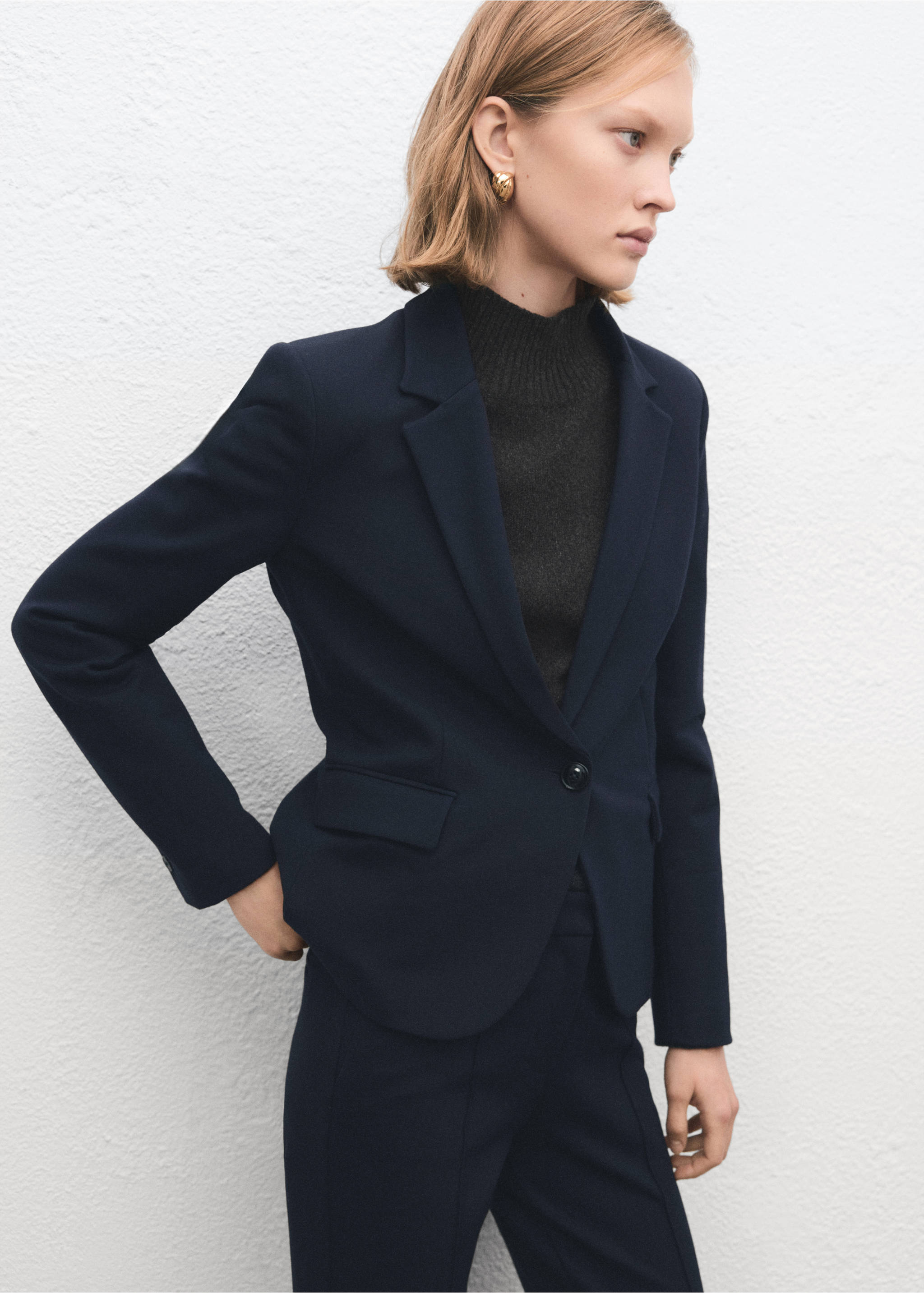 Fitted suit blazer - Medium plane, Dark Navy. Ref: 27091285-00.