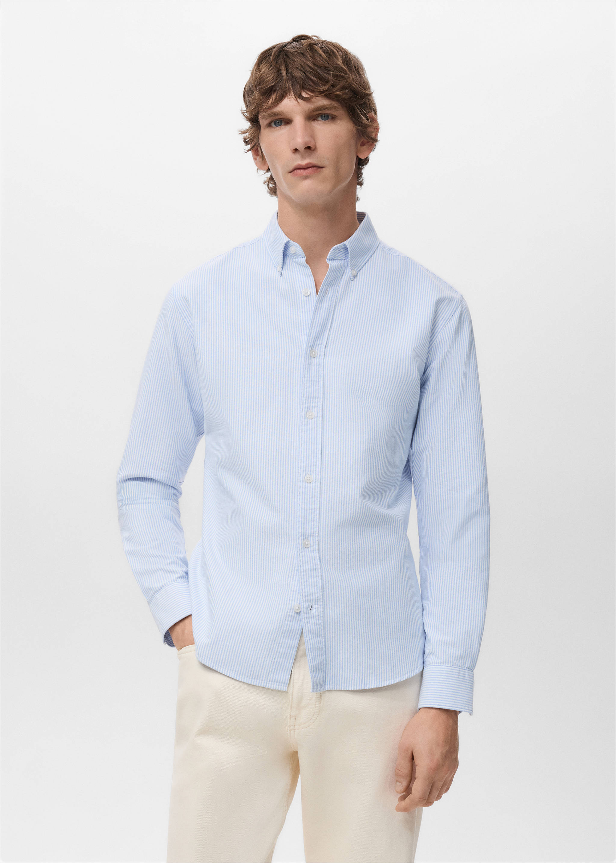 Chemise 100 % coton rayures - Plan moyen, Bleu ciel. Ref: 27091286-00.