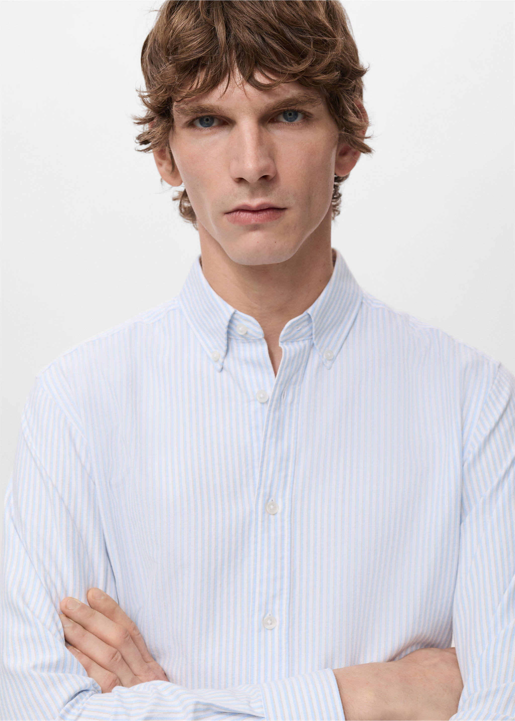100% cotton striped shirt - Details of the article 1, Blue. Ref: 27091286-00.