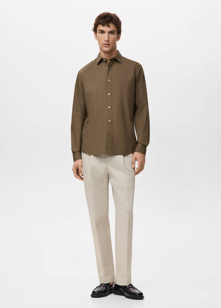 Regular-fit 100% cotton shirt — Tobacco Brown