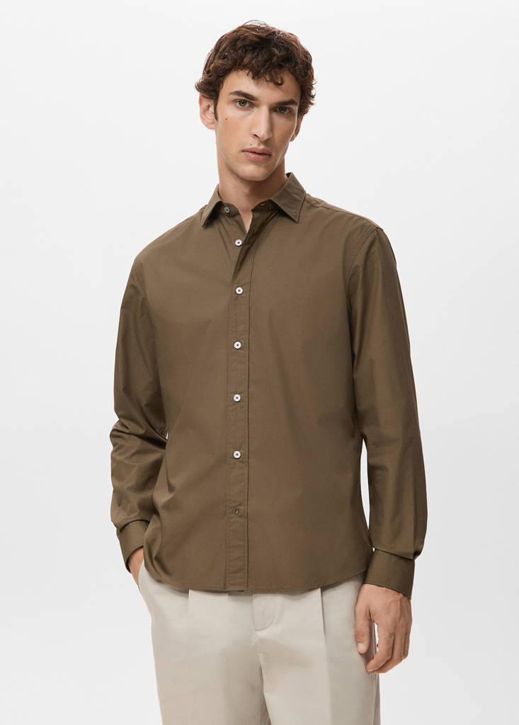 Regular-fit 100% cotton shirt — Tobacco Brown