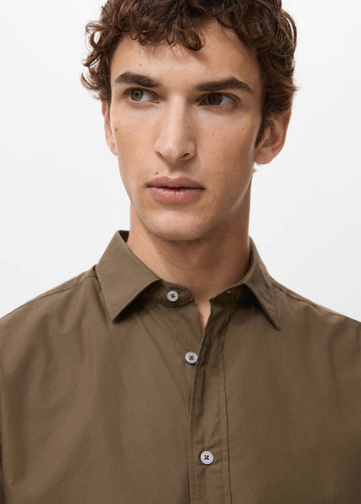 Regular-fit 100% cotton shirt — Tobacco Brown