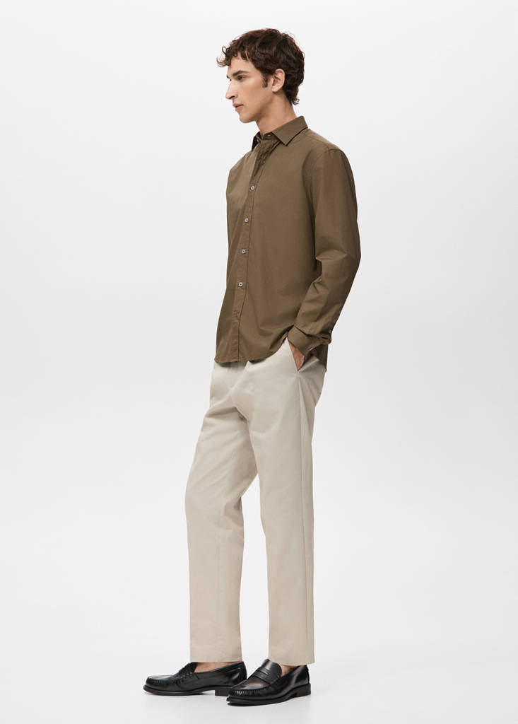 Regular-fit 100% cotton shirt — Tobacco Brown