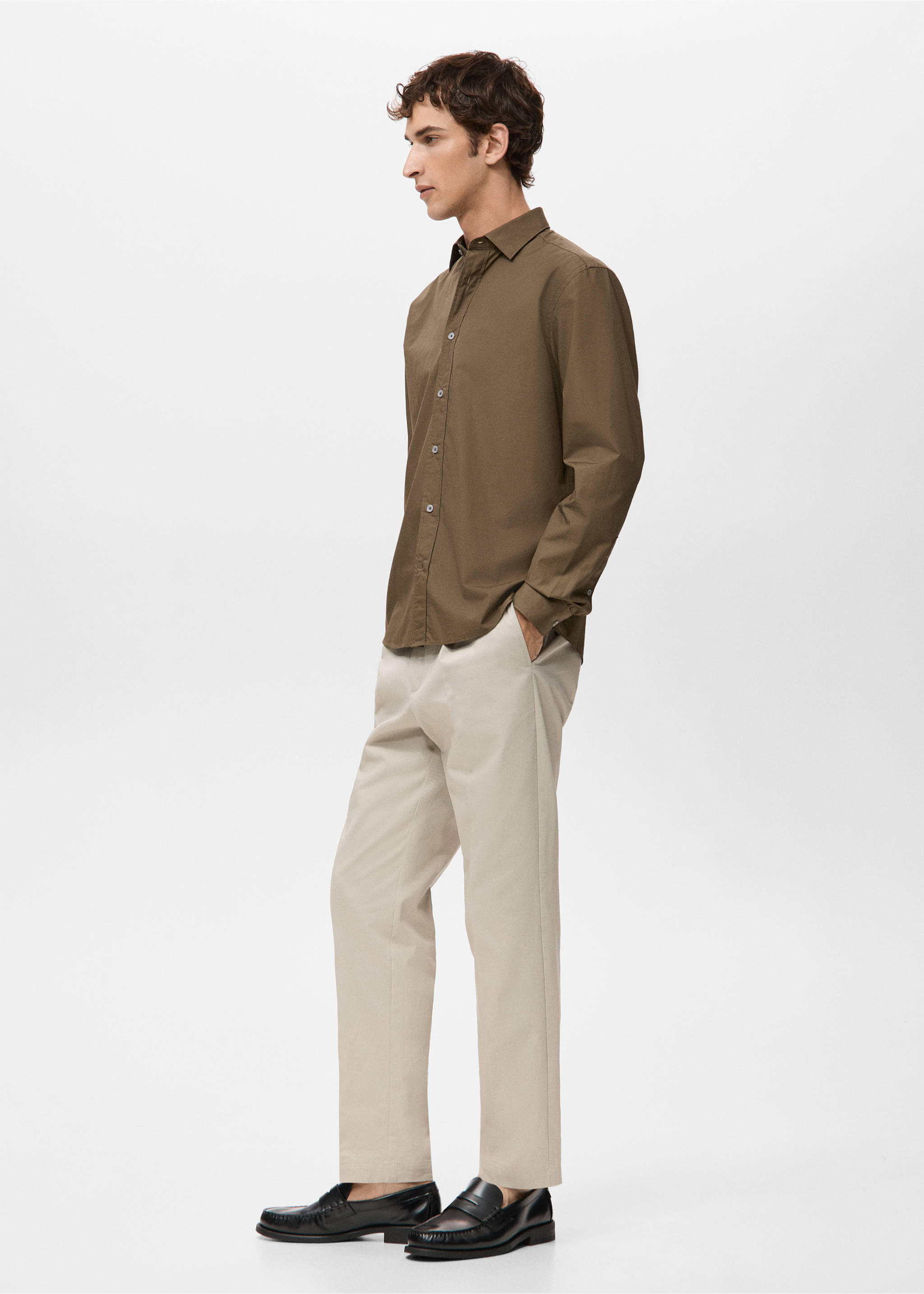 Πουκάμισο 100% βαμβάκι regular fit - Λεπτομέρεια του προϊόντος 2, Καφέ Ταμπάκο. Ref: 27091290-00.