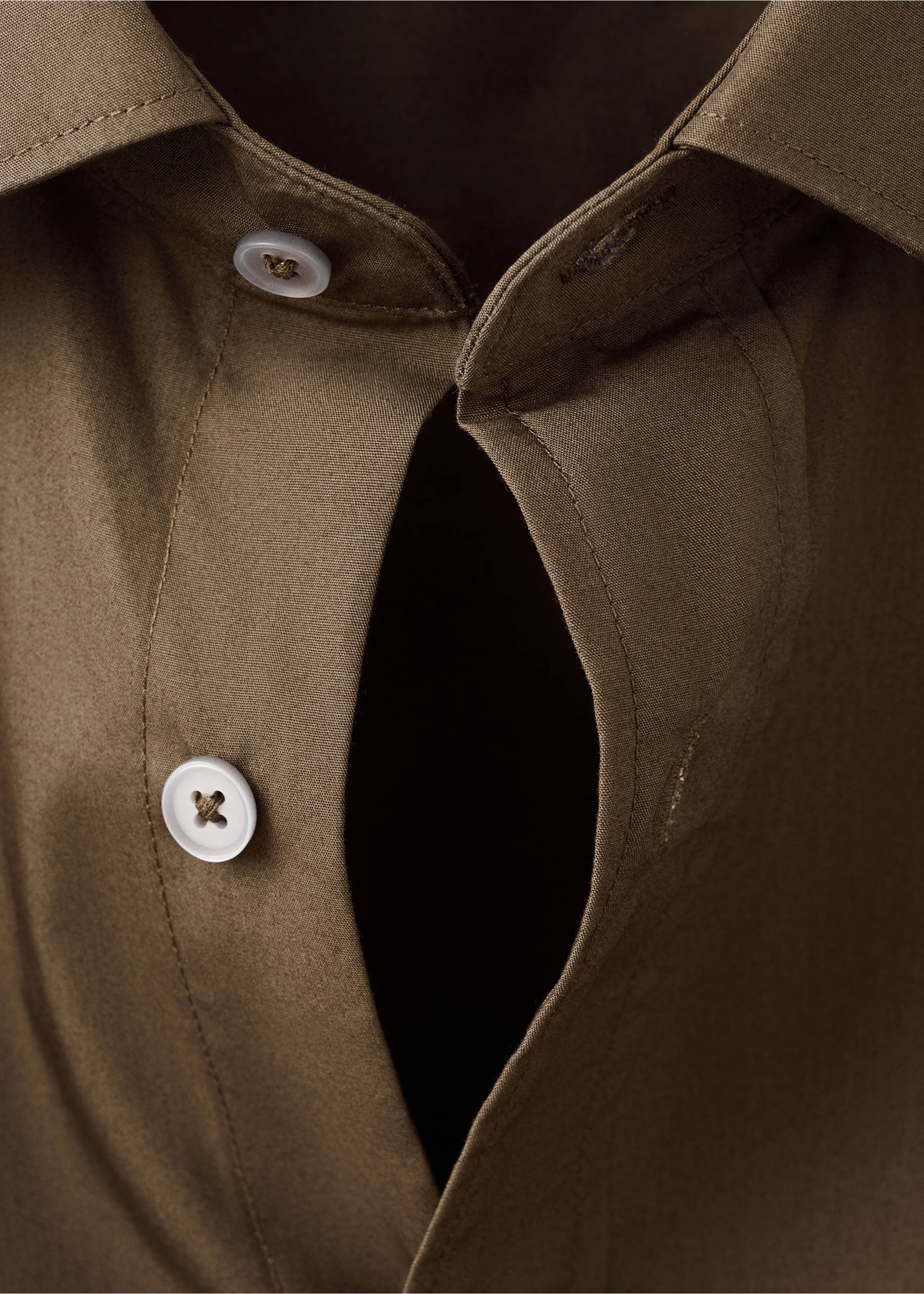 Πουκάμισο 100% βαμβάκι regular fit - Λεπτομέρεια του προϊόντος 8, Καφέ Ταμπάκο. Ref: 27091290-00.