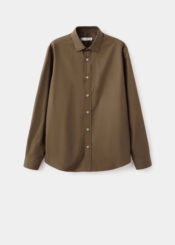 Regular-fit 100% cotton shirt — Tobacco Brown