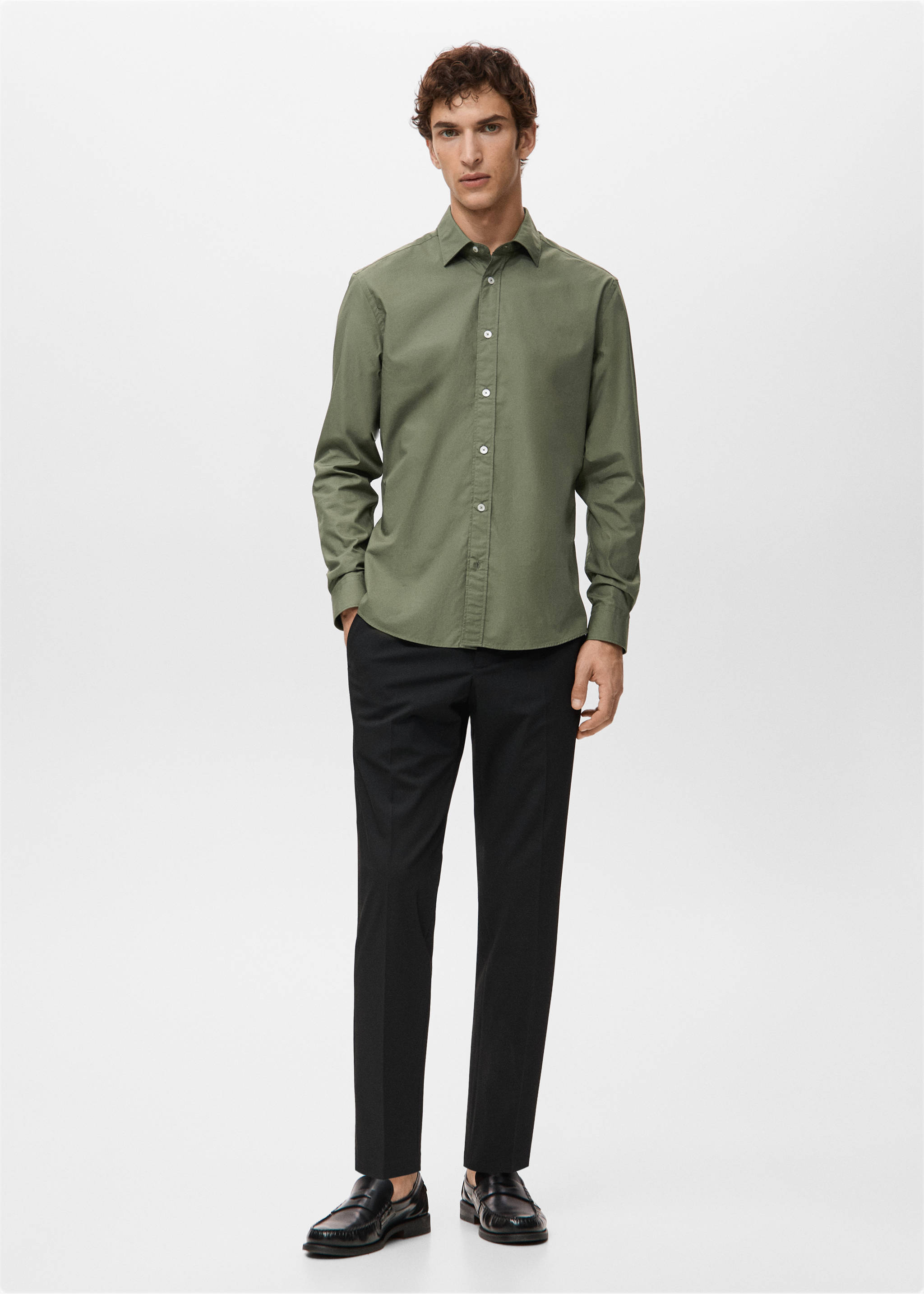 Regular-fit 100% cotton shirt - General plane, Khaki. Ref: 27091290-00.