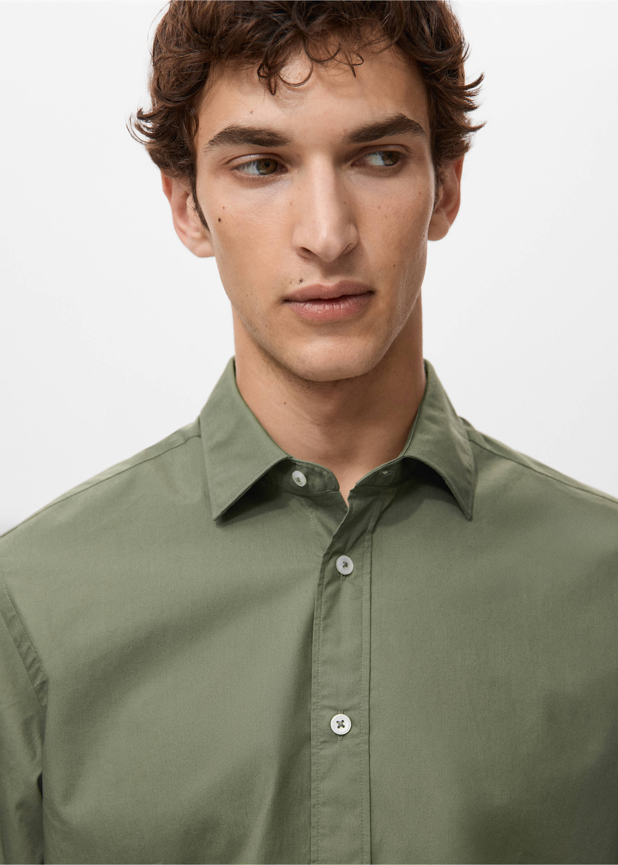 Regular-fit 100% cotton shirt - Details of the article 1, Khaki. Ref: 27091290-00.