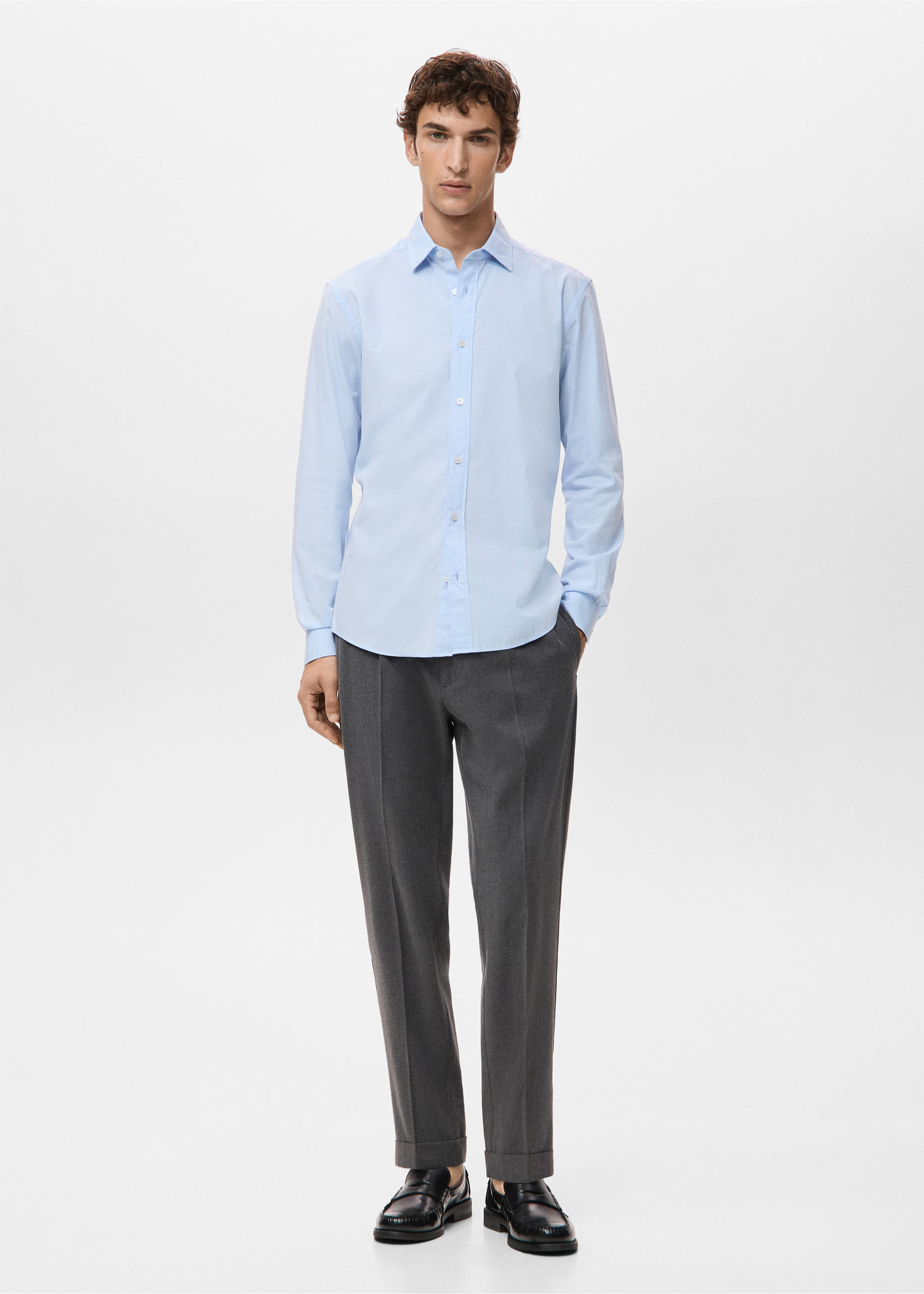 Camisa 100% algodón regular fit - Plano general, Azul celeste. Ref: 27091290-00.