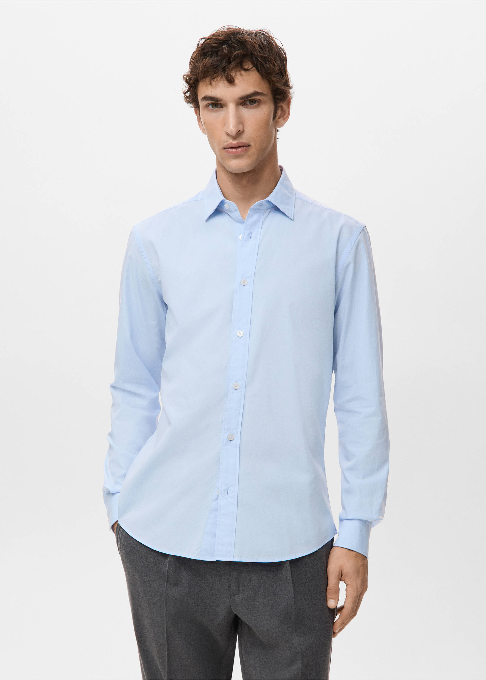 Camisa 100% algodón regular fit - Plano medio, Azul celeste. Ref: 27091290-00.