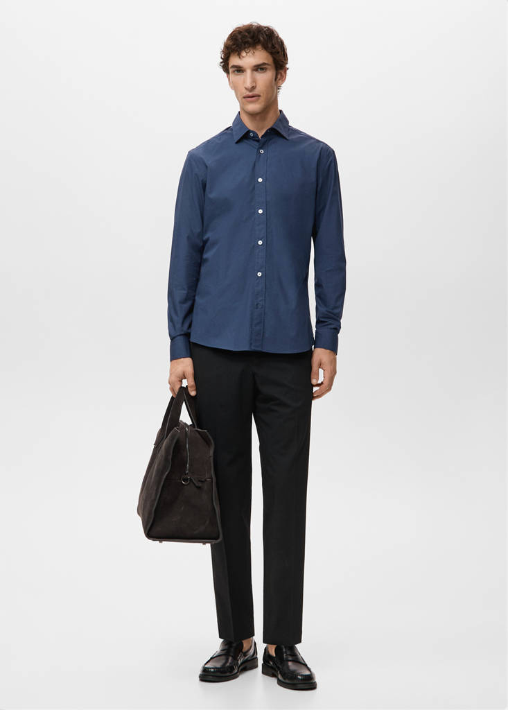 Regular-fit 100% cotton shirt — Navy
