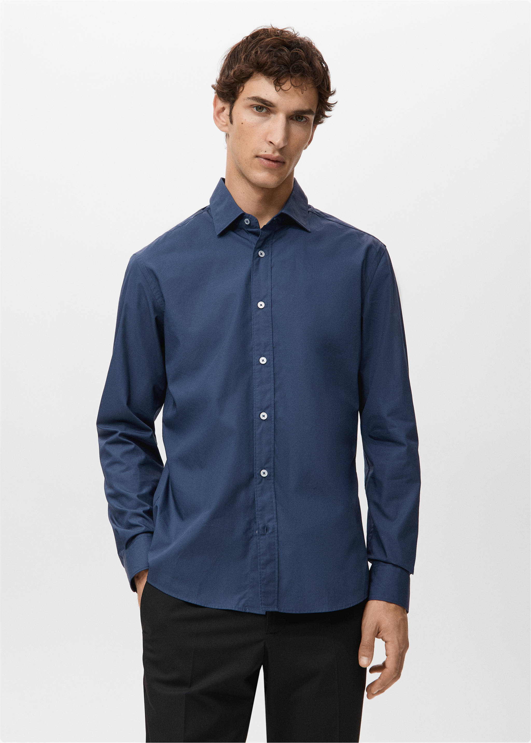 Regular-fit 100% cotton shirt - Medium plane, Navy. Ref: 27091290-00.