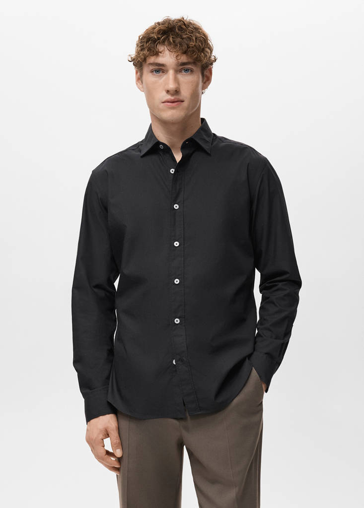 Regular-fit 100% cotton shirt — Black