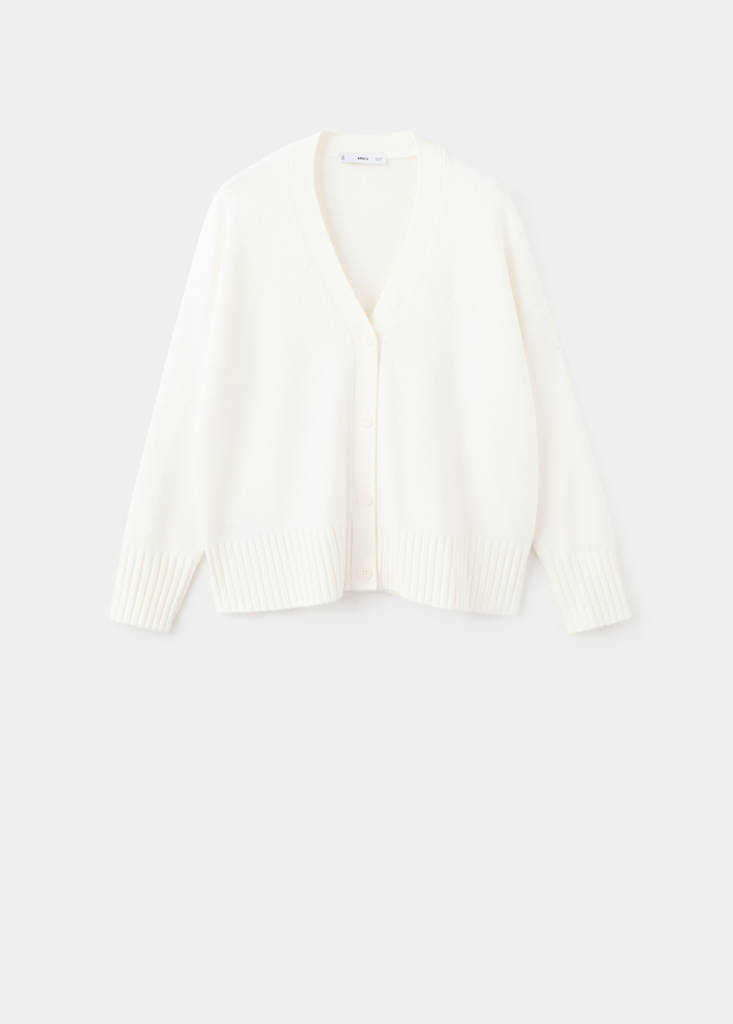 V-neck knitted cardigan — White