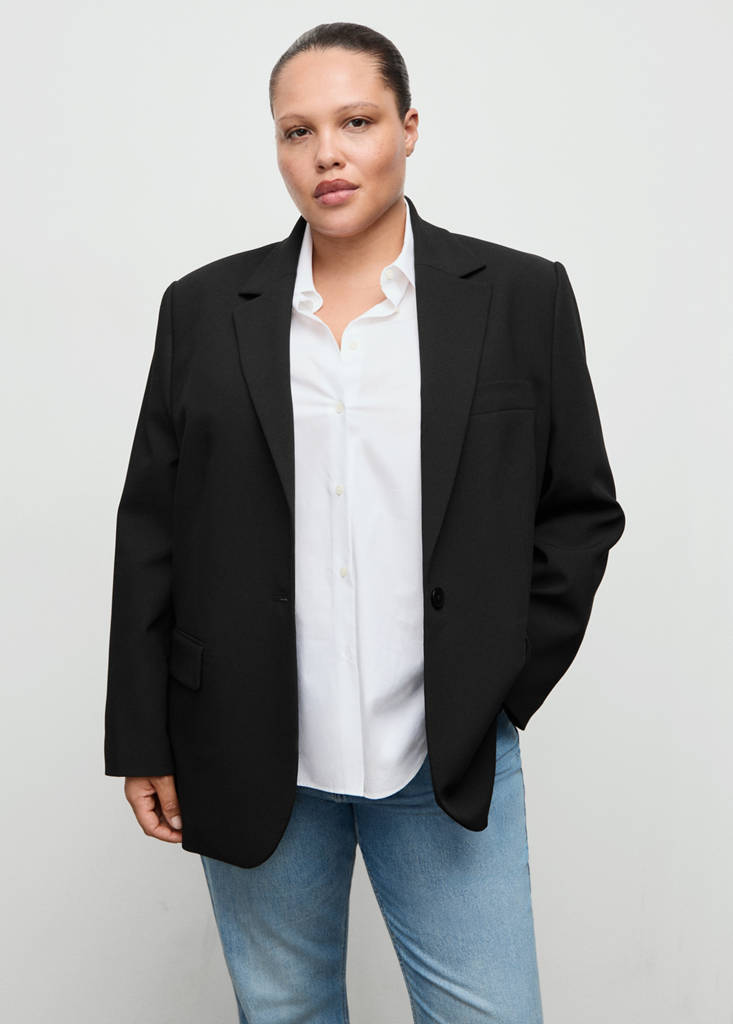 Straight suit jacket with lapel pockets — Black