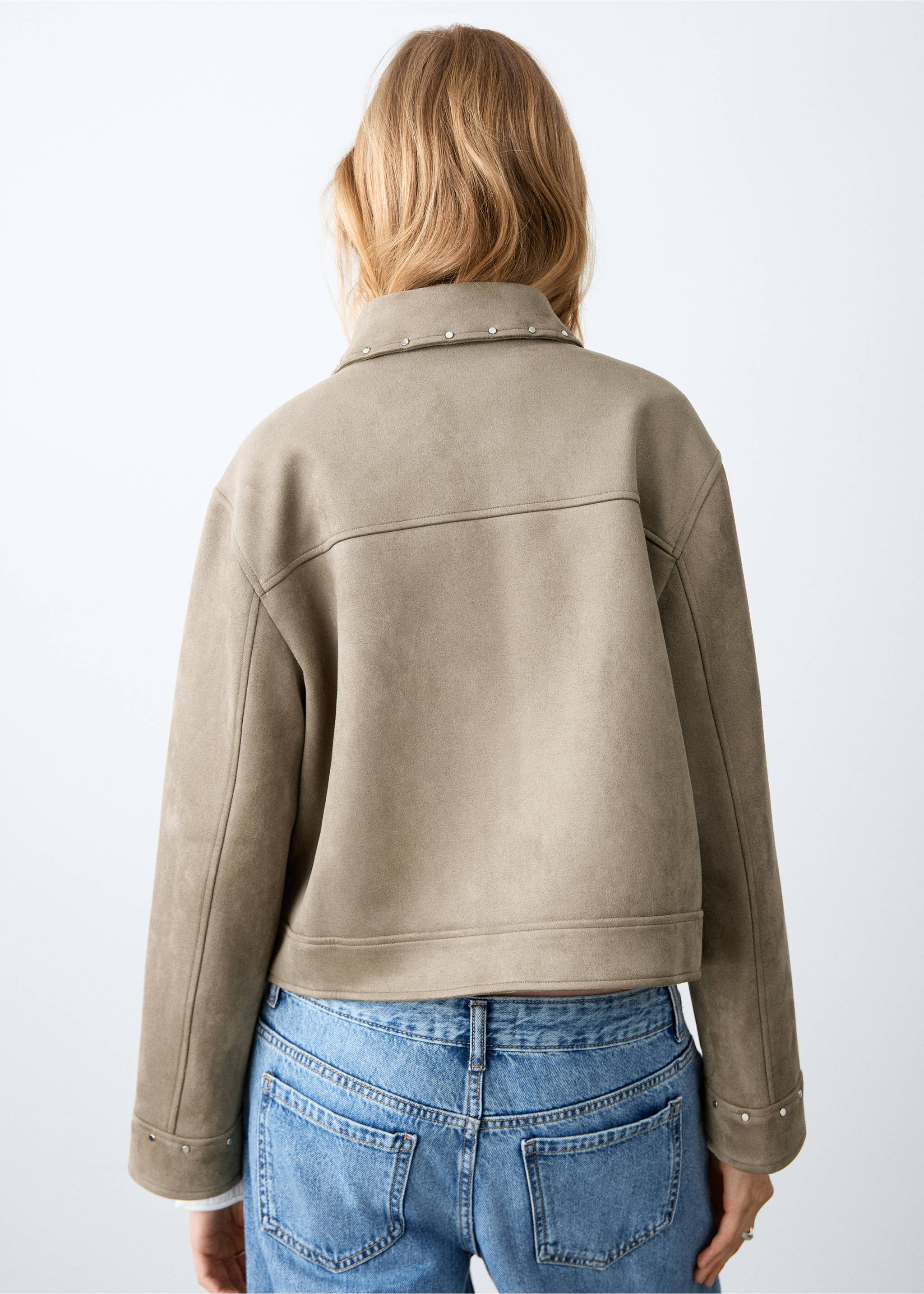Suede effect jacket - Reverse of the article, Medium Green. Ref: 27091307-00.