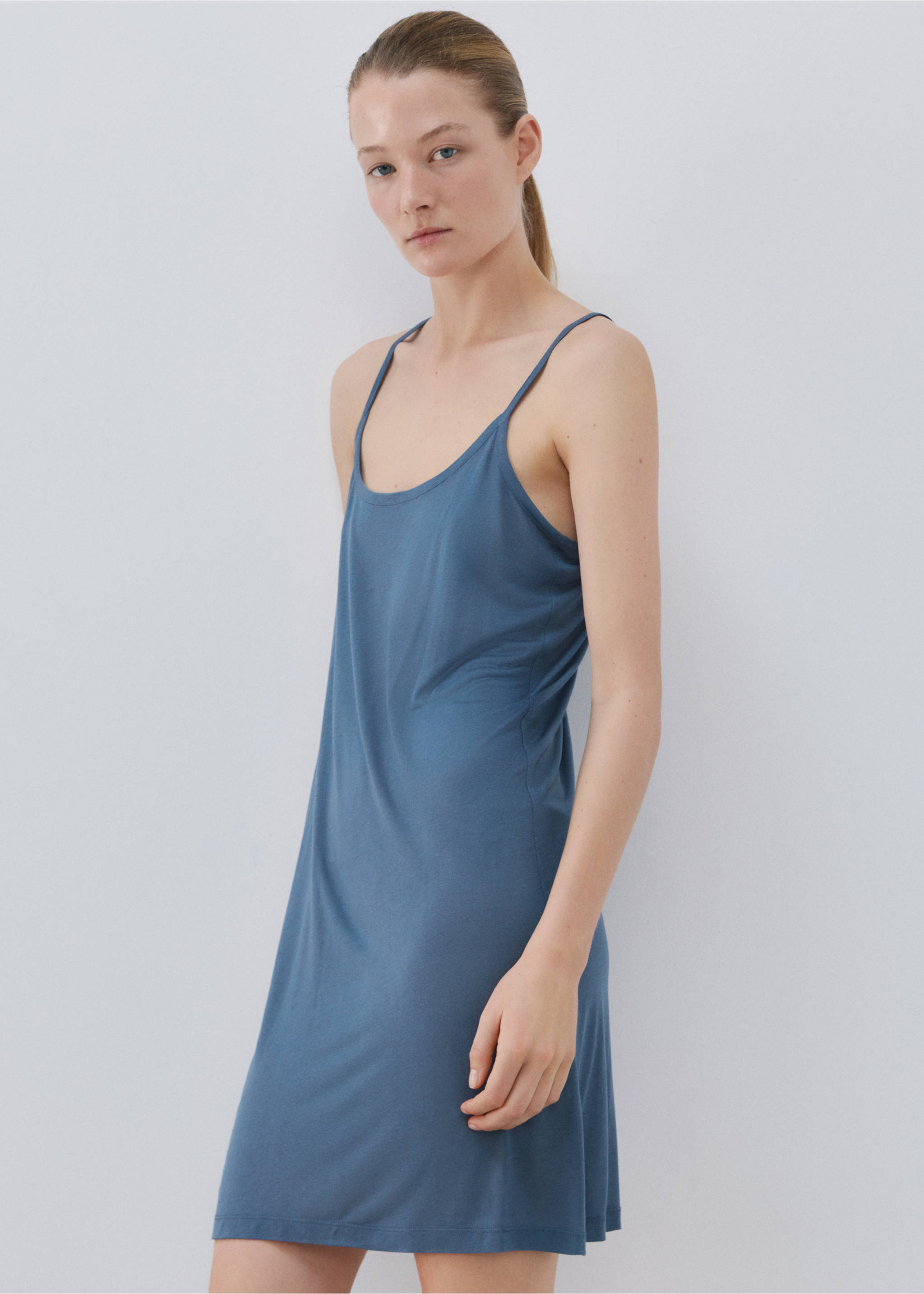 Micro-modal nightgown with straps - Medium plane, Blue. Ref: 27091319-00.
