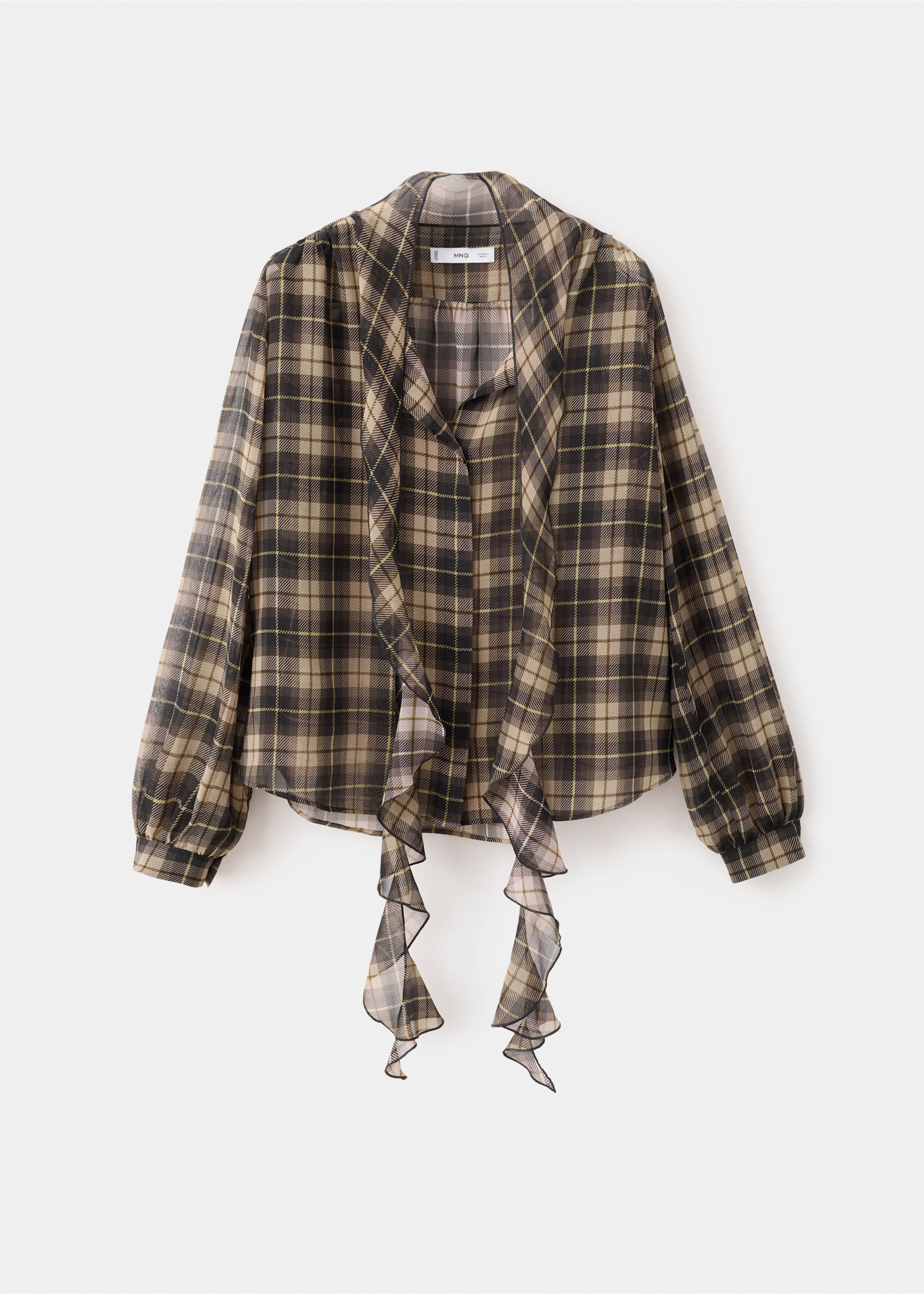 Blouse with check pattern and foulard collar - Article without model, Black. Ref: 27091320-00.