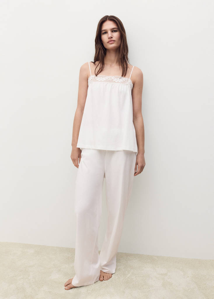 Long cotton pyjama trousers — White