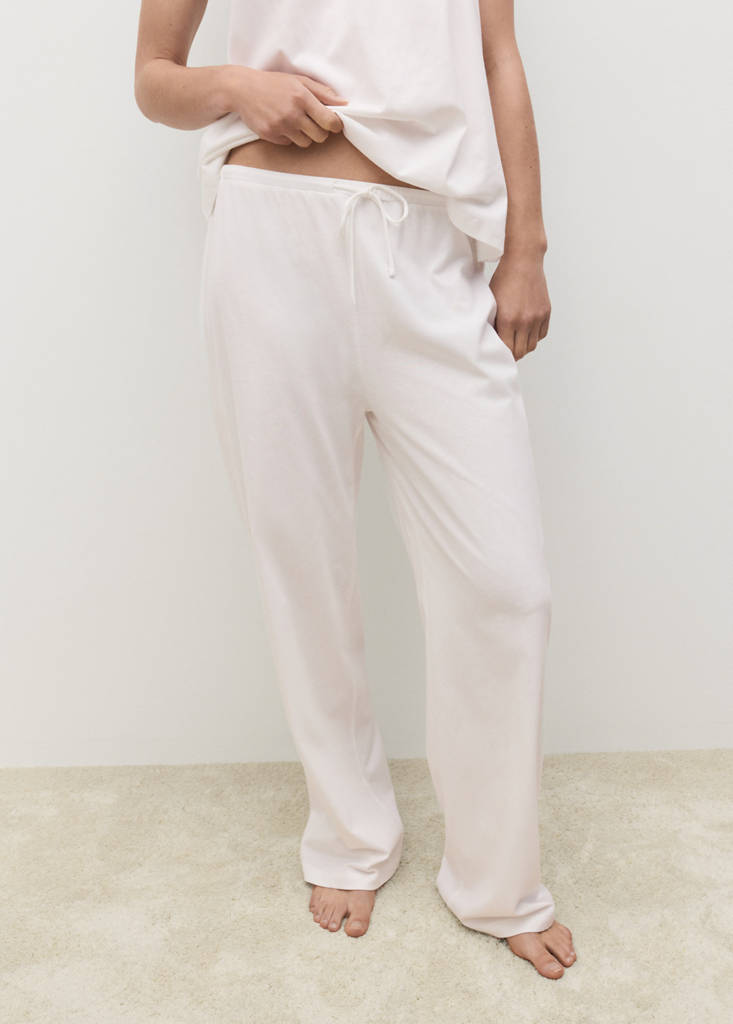 Long cotton pyjama trousers — White