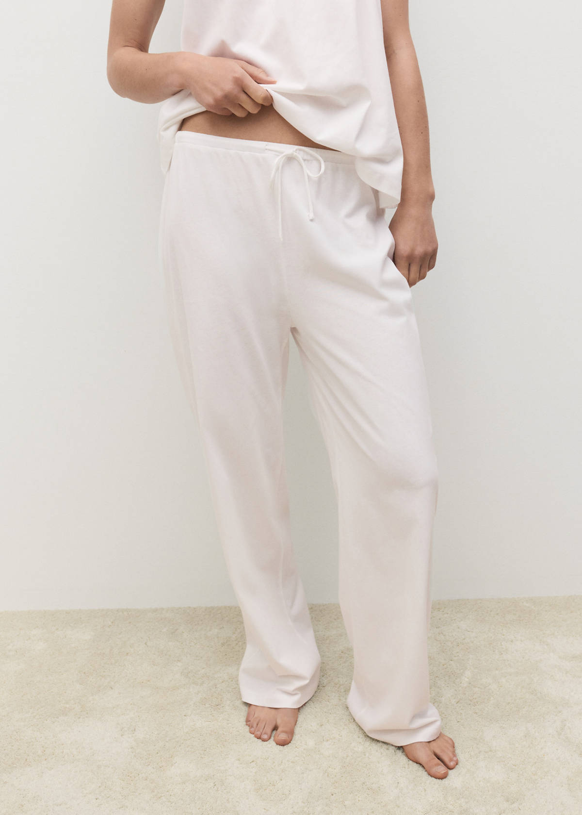 Long cotton pyjama trousers — White