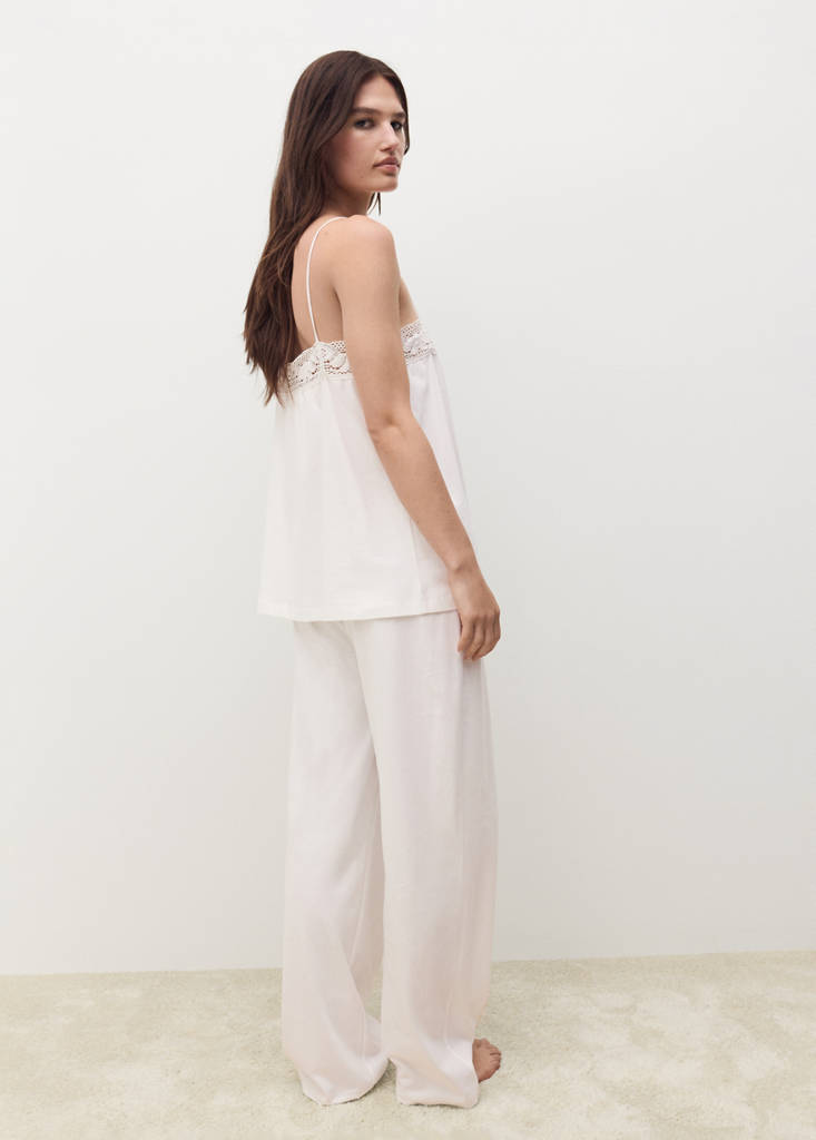 Long cotton pyjama trousers — White