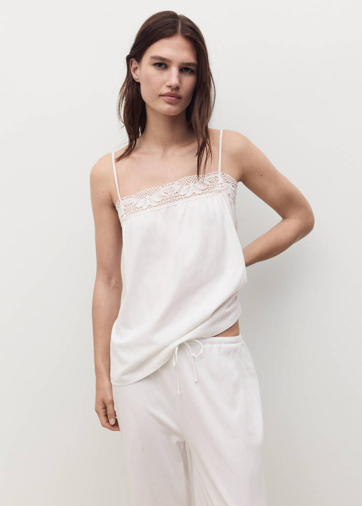 Long cotton pyjama trousers — White