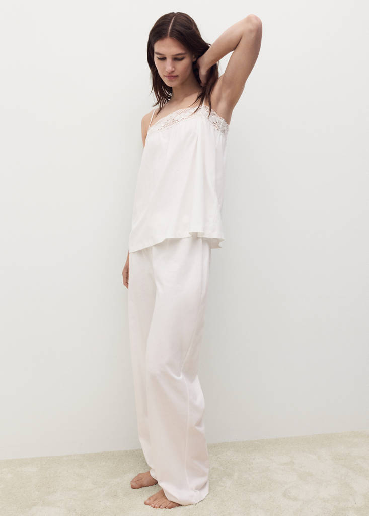 Long cotton pyjama trousers — White