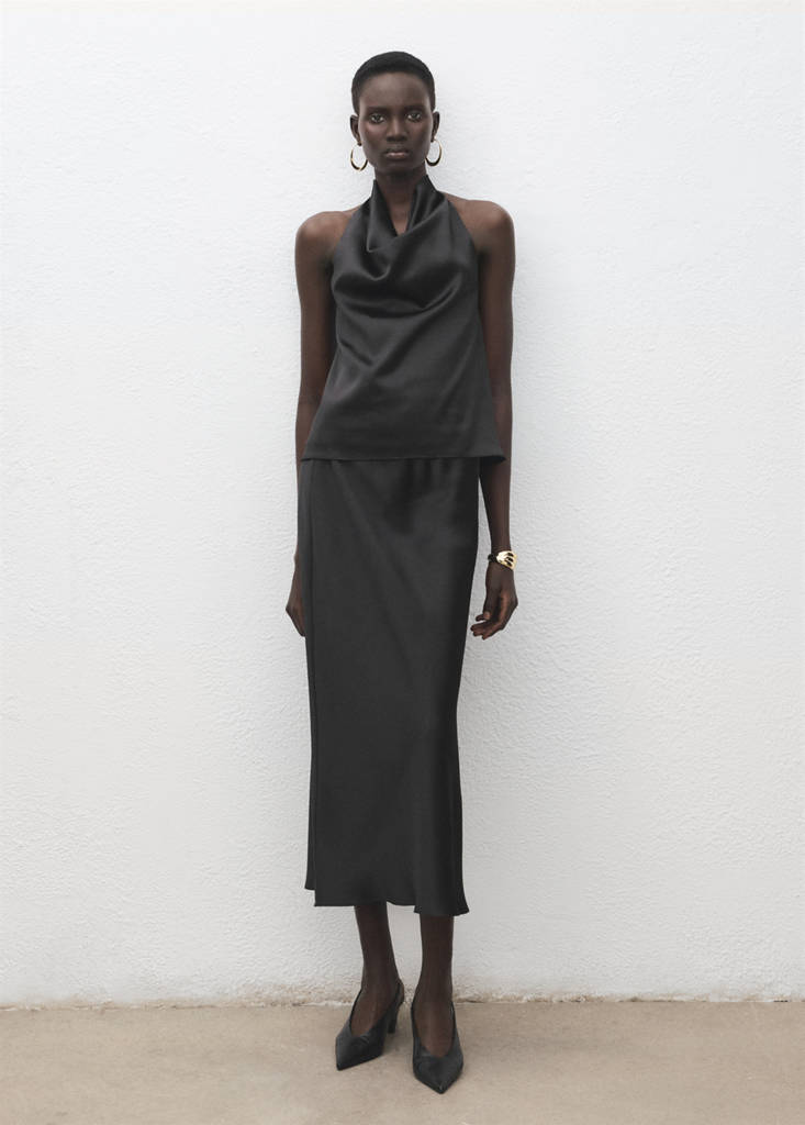 Satin long skirt — Black