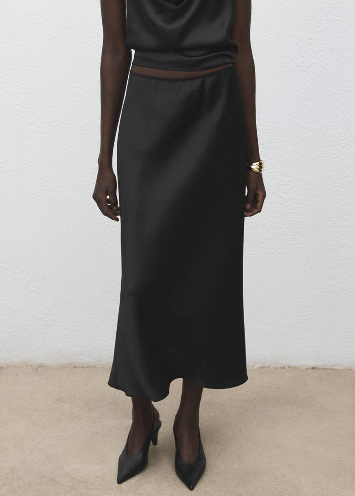 Satin long skirt — Black