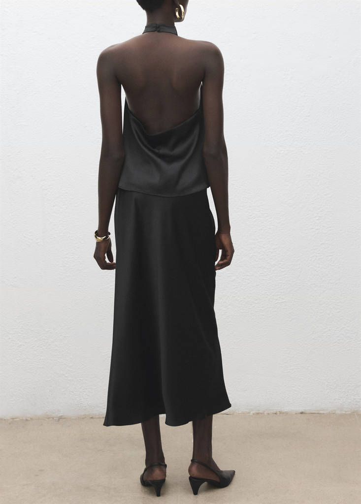 Satin long skirt — Black