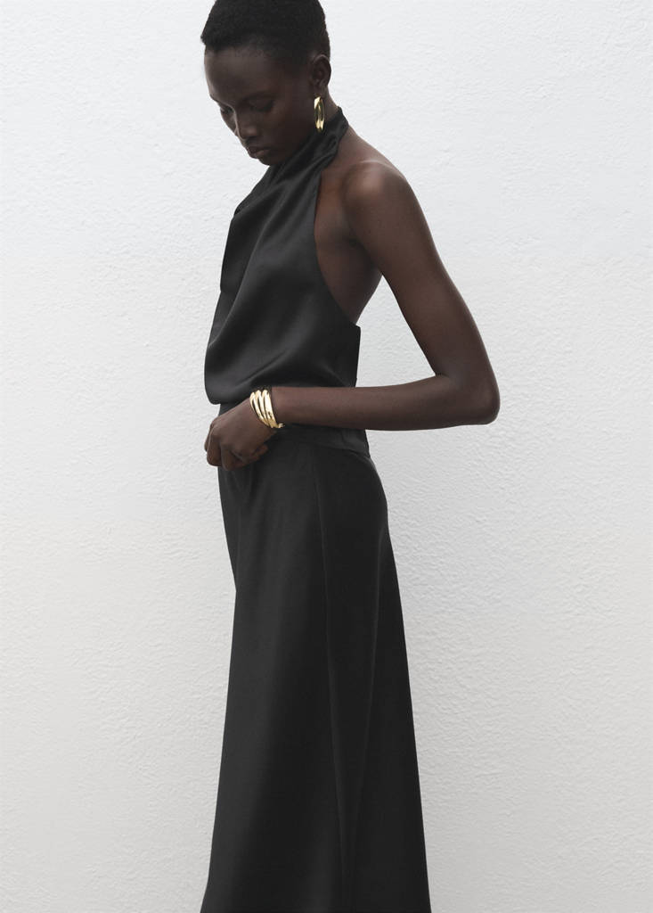 Satin long skirt — Black