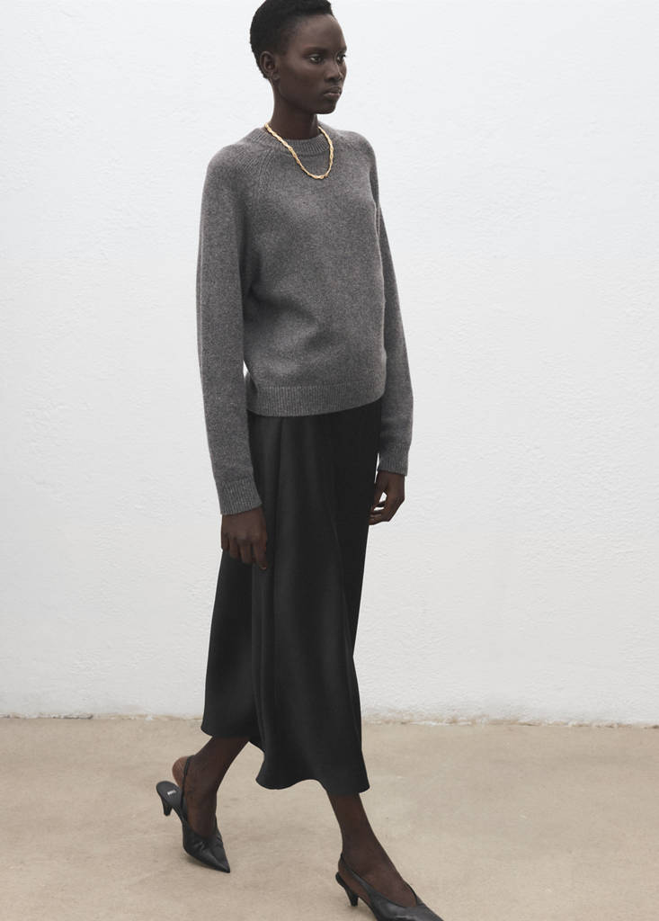 Satin long skirt — Black