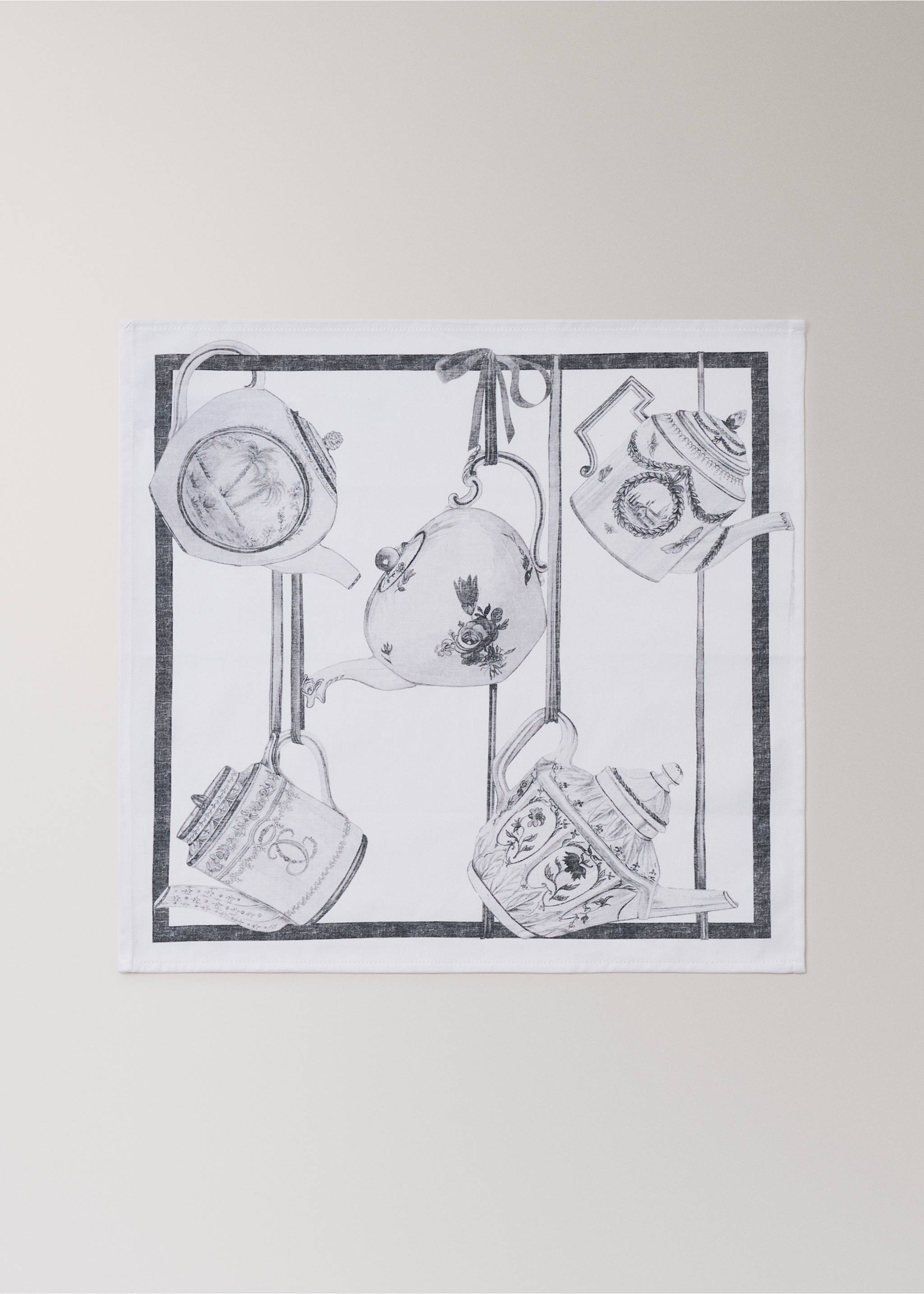 Cotton napkins with teapot pattern - Article without model, Grey. Ref: 27091327-00.