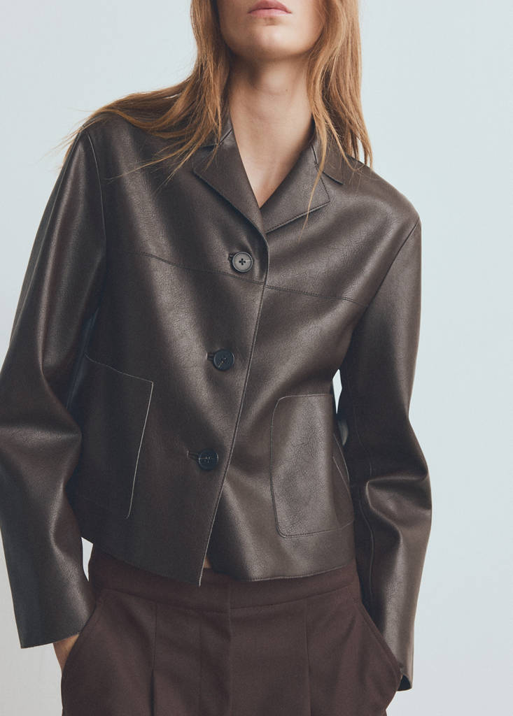 Faux-leather jacket with pockets — Chocolate