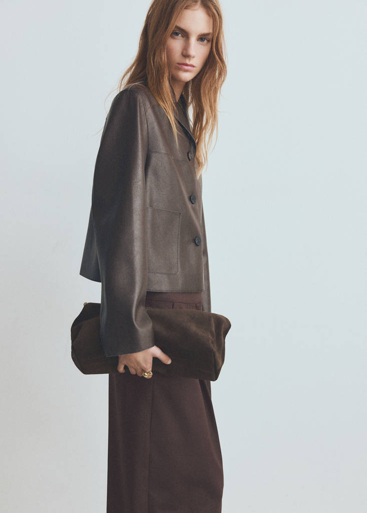 Faux-leather jacket with pockets — Chocolate