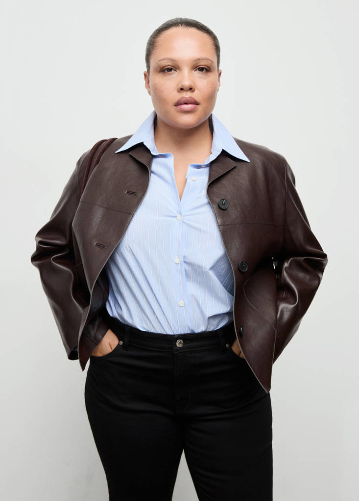 Faux-leather jacket with pockets — Chocolate