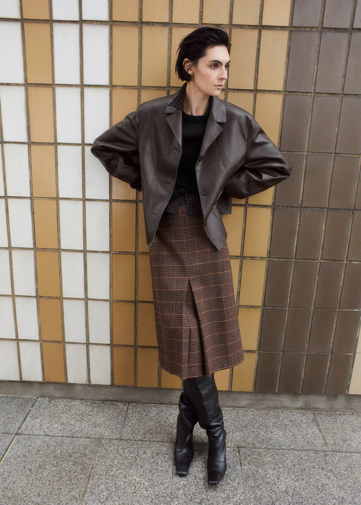 Faux-leather jacket with pockets — Chocolate