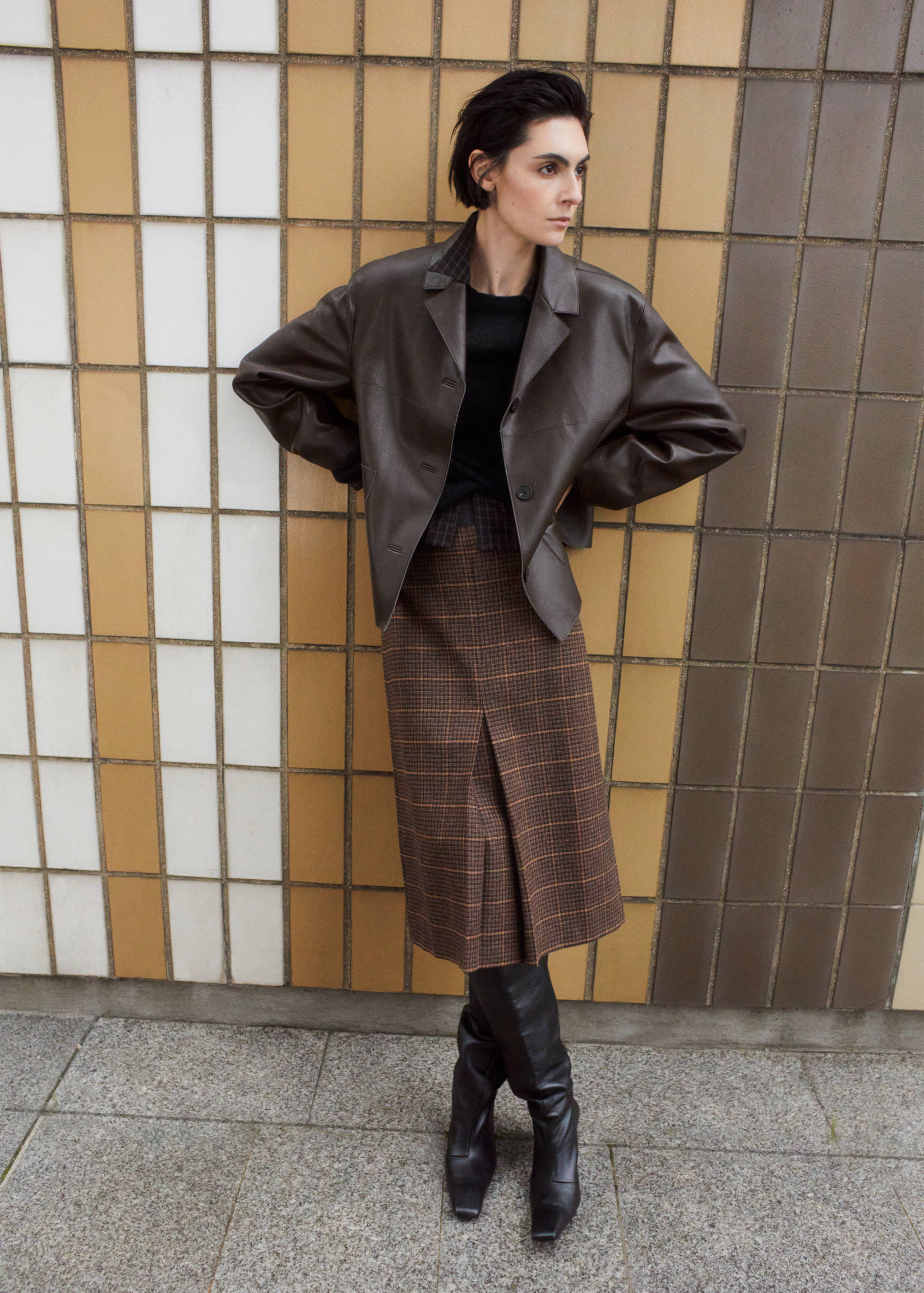 Faux-leather jacket with pockets - General plane