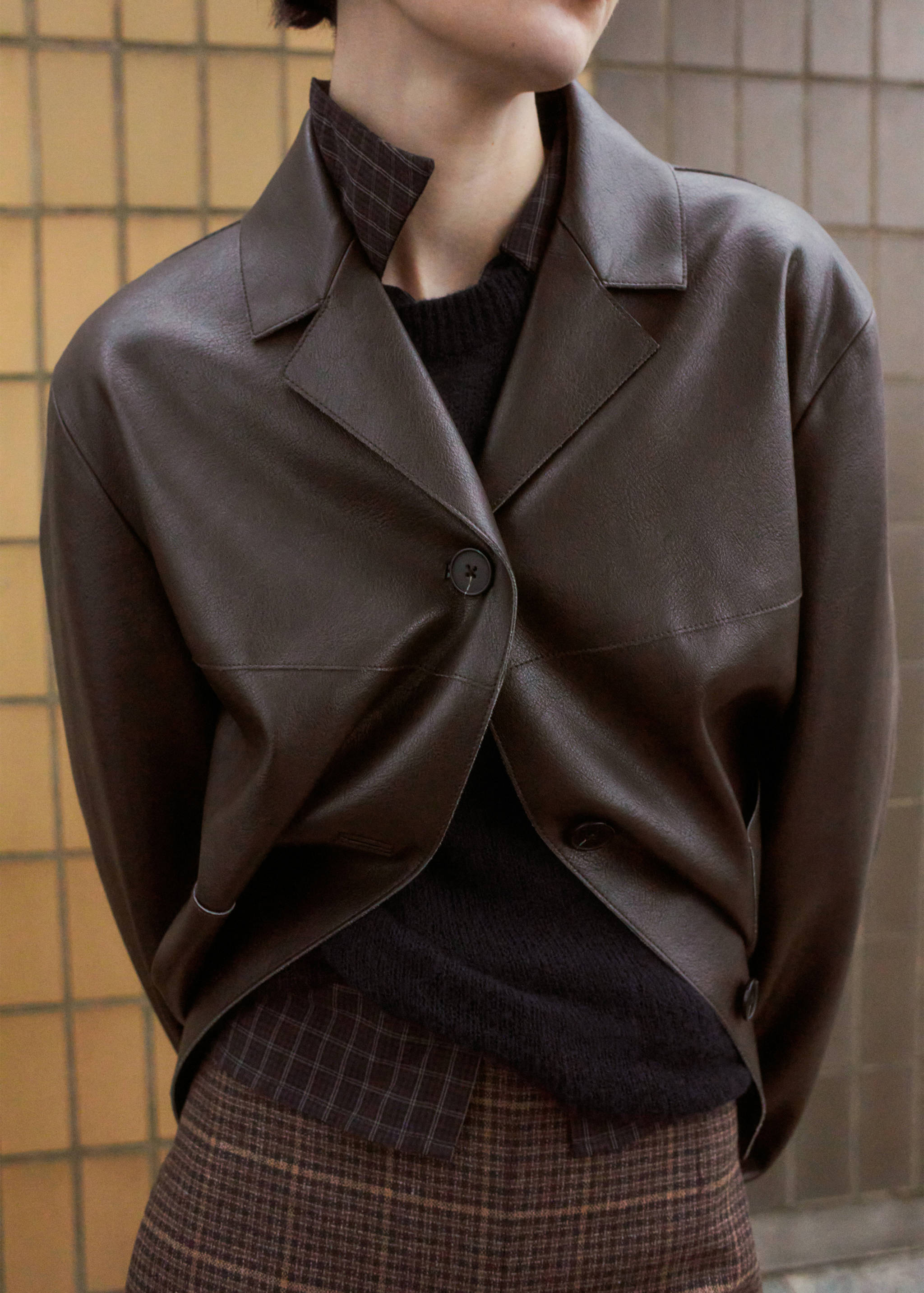 Faux-leather jacket with pockets - Medium plane