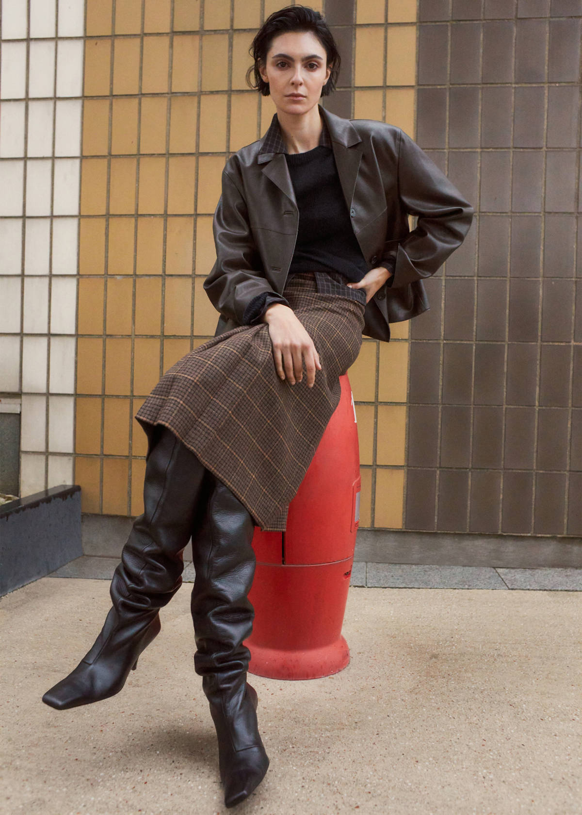 Faux-leather jacket with pockets — Chocolate