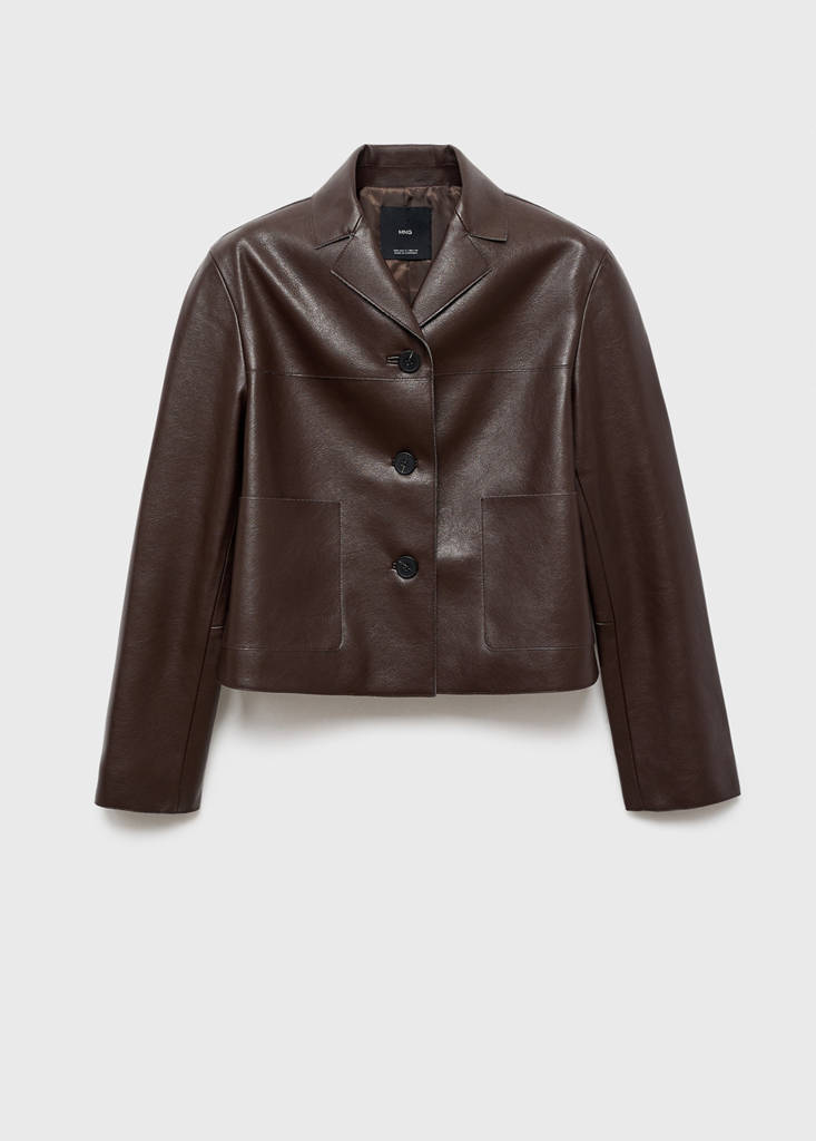 Faux-leather jacket with pockets — Chocolate