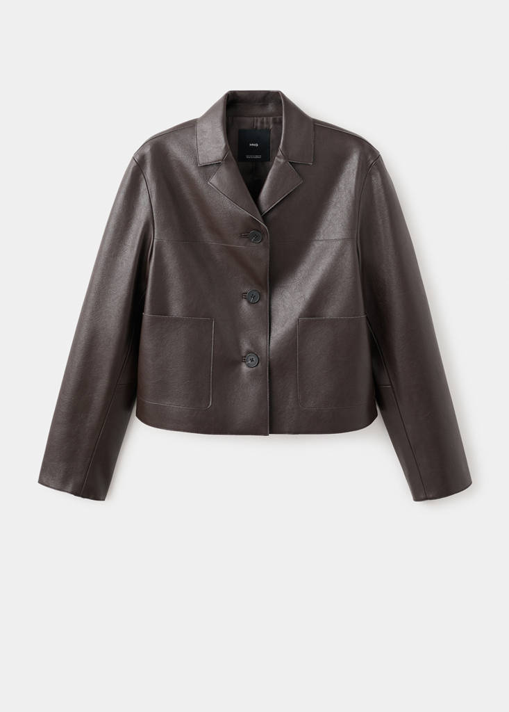 Faux-leather jacket with pockets — Chocolate