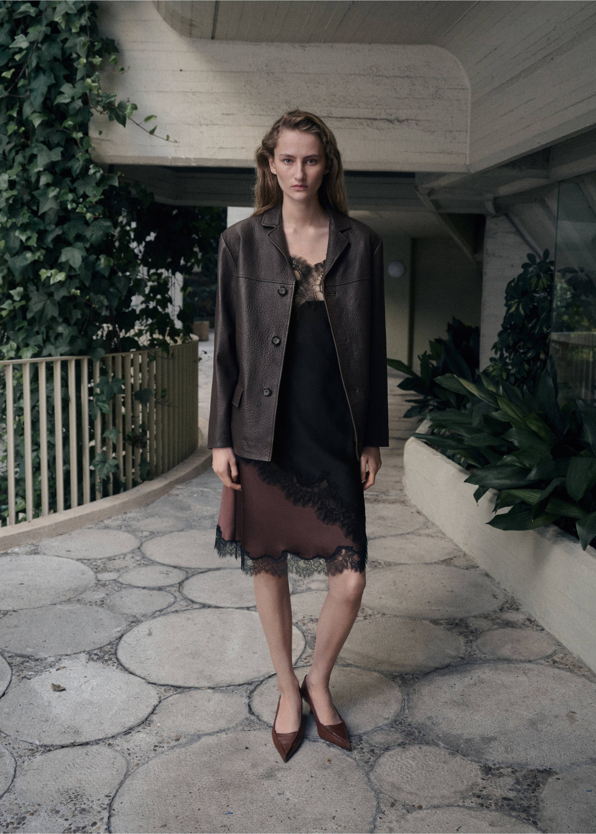 系扣皮革外套 - null, 褐色. Ref: 27091330-00.